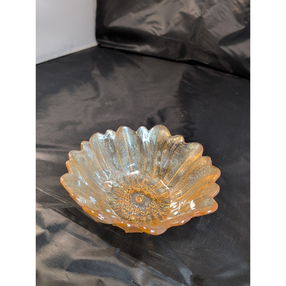 Vintage Indiana Carnival Glass Lily Pons Sunflower Pattern Orange Bowl Nappy